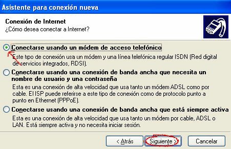 Conectarse usando un modem de acceso telefonico